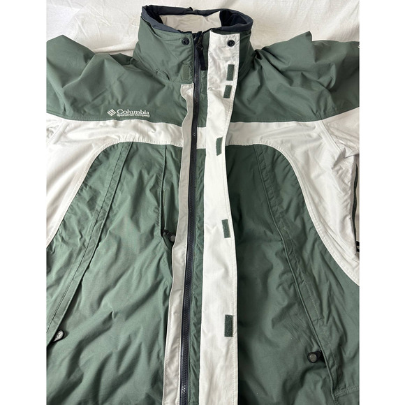 Mens Titanium Waterproof Columbia Jacket Hidden Hood Sage Green White Size Large - Picture 10 of 15